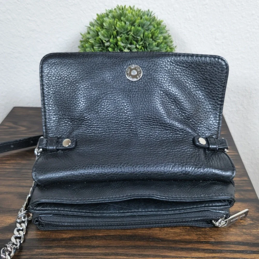 Michael Kors Bedford Double Gusset Pebble Leather Crossbody Bag Chain Purse